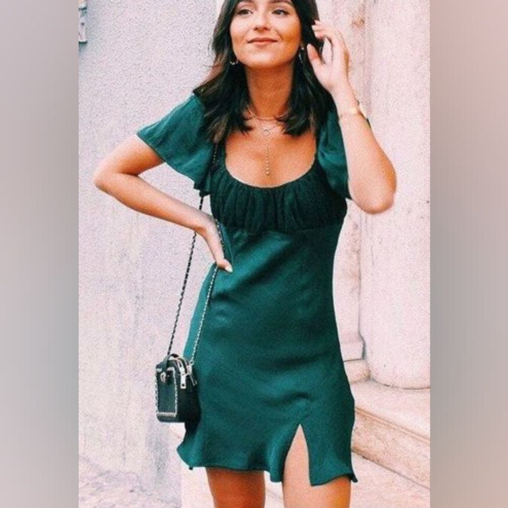 Verge girl forest green 90s afterparty bias cut dress